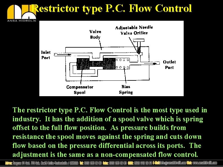 Restrictor type P. C. Flow Control The restrictor type P. C. Flow Control is