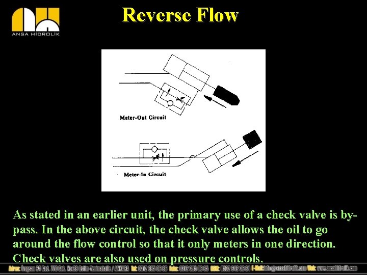 Reverse Flow As stated in an earlier unit, the primary use of a check Reverse Flow As stated in an earlier unit, the primary use of a check