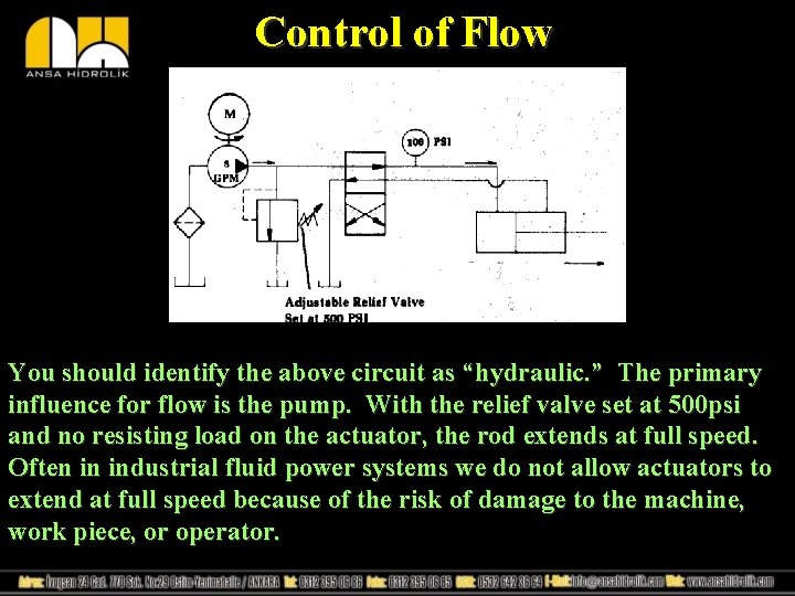 Control of Flow You should identify the above circuit as “hydraulic. ” The primary