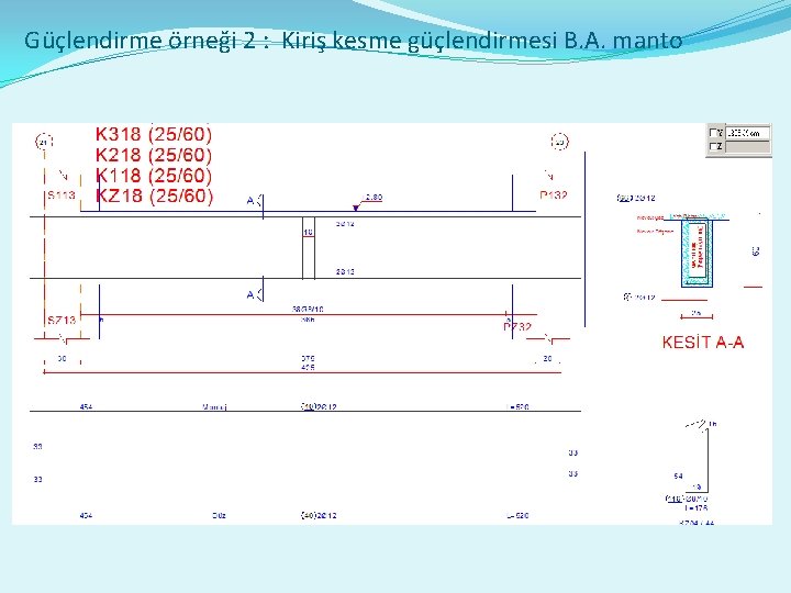 Güçlendirme örneği 2 : Kiriş kesme güçlendirmesi B. A. manto 