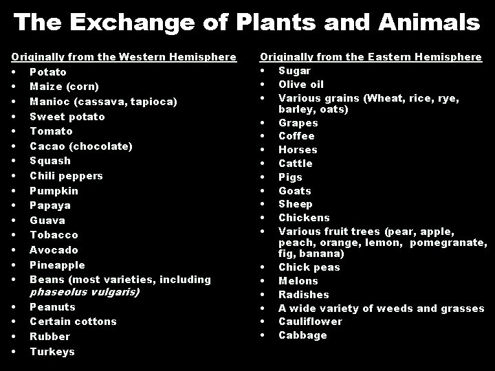 The Exchange of Plants and Animals Originally from the Western Hemisphere • Potato •