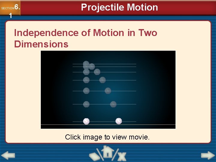 6. SECTION 1 Projectile Motion Independence of Motion in Two Dimensions Click image to