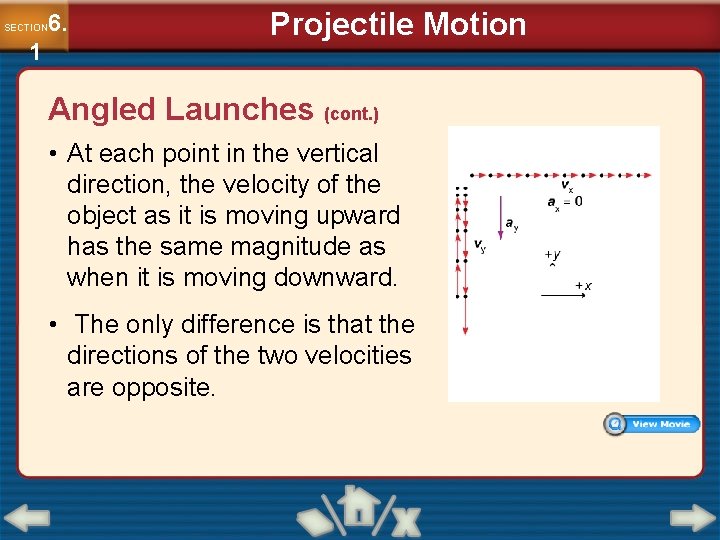 6. SECTION 1 Projectile Motion Angled Launches (cont. ) • At each point in 6. SECTION 1 Projectile Motion Angled Launches (cont. ) • At each point in