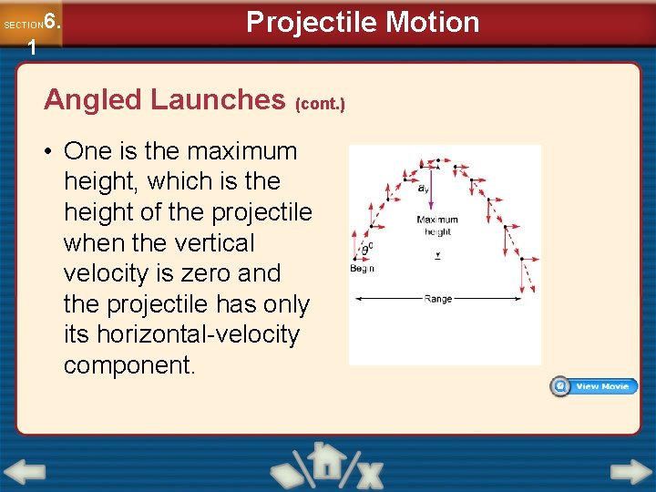 6. SECTION 1 Projectile Motion Angled Launches (cont. ) • One is the maximum