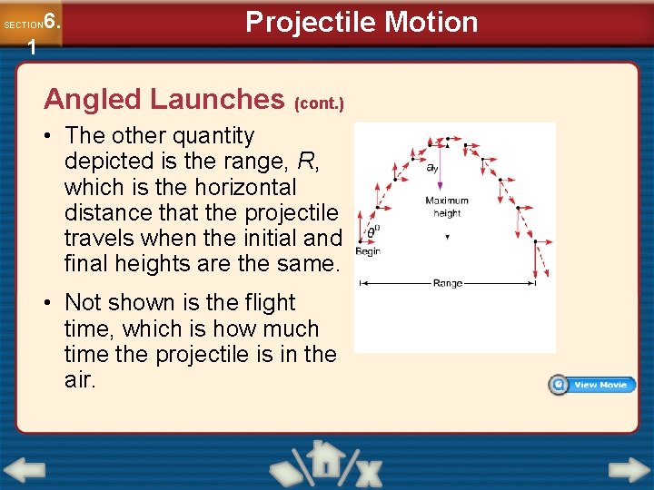 6. SECTION 1 Projectile Motion Angled Launches (cont. ) • The other quantity depicted