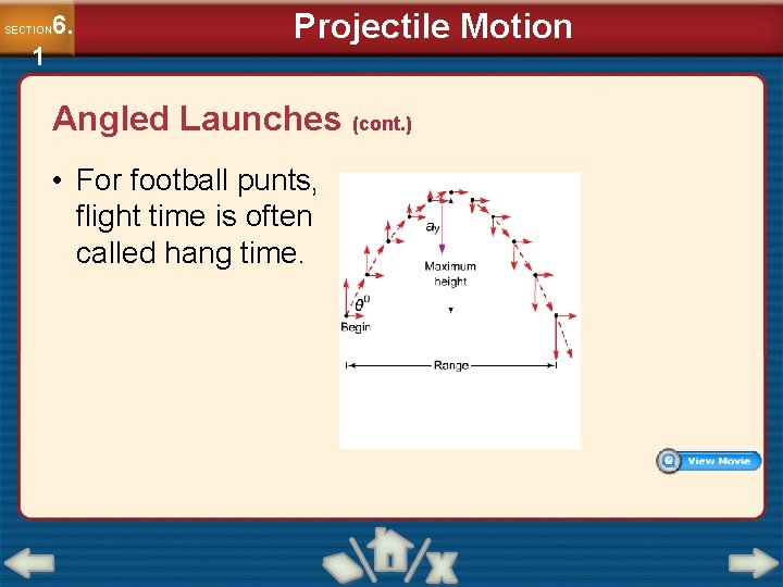 6. SECTION 1 Projectile Motion Angled Launches (cont. ) • For football punts, flight 6. SECTION 1 Projectile Motion Angled Launches (cont. ) • For football punts, flight