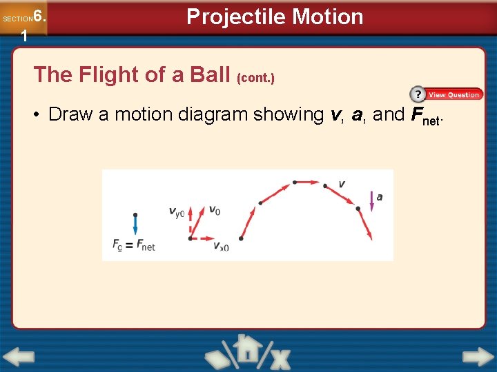 6. SECTION 1 Projectile Motion The Flight of a Ball (cont. ) • Draw 6. SECTION 1 Projectile Motion The Flight of a Ball (cont. ) • Draw