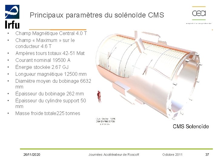 Principaux paramètres du solénoïde CMS • • • Champ Magnétique Central 4. 0 T