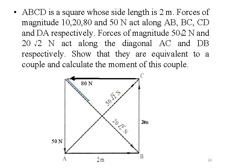  • ABCD is a square whose side length is 2 m. Forces of