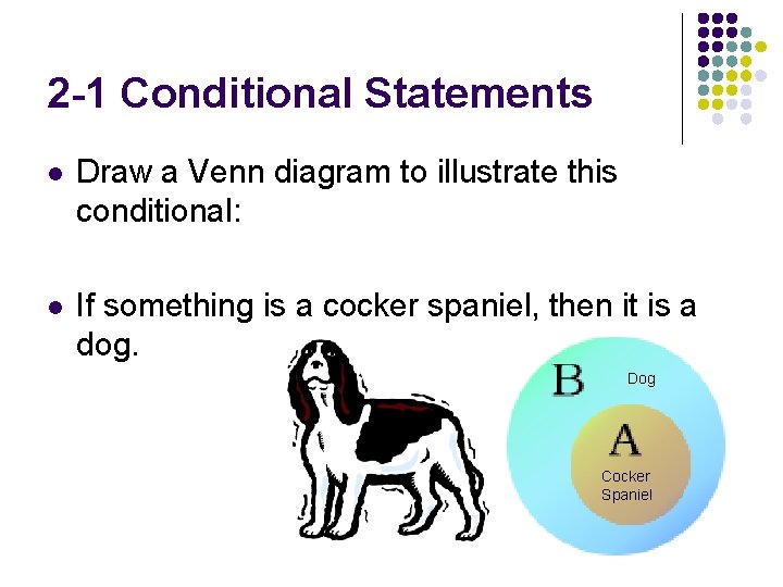 2 -1 Conditional Statements l Draw a Venn diagram to illustrate this conditional: l