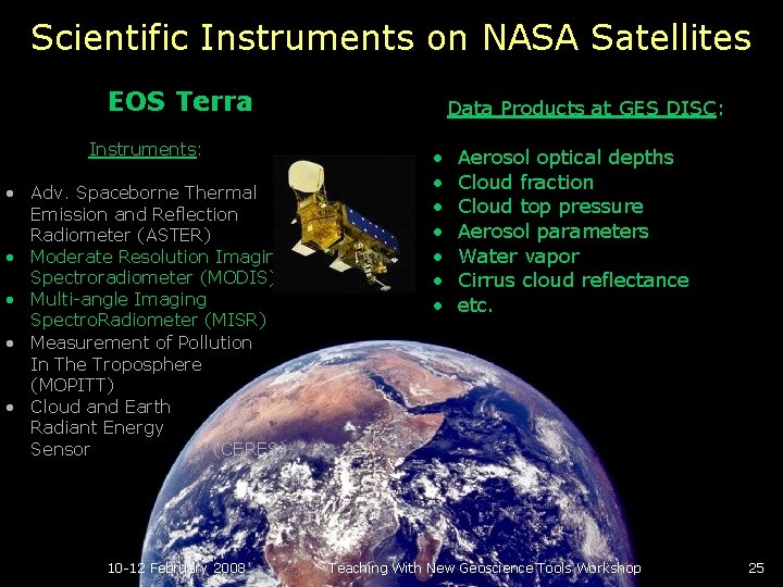 Scientific Instruments on NASA Satellites EOS Terra Instruments: • Adv. Spaceborne Thermal Emission and