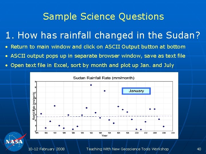 Sample Science Questions 1. How has rainfall changed in the Sudan? • Return to