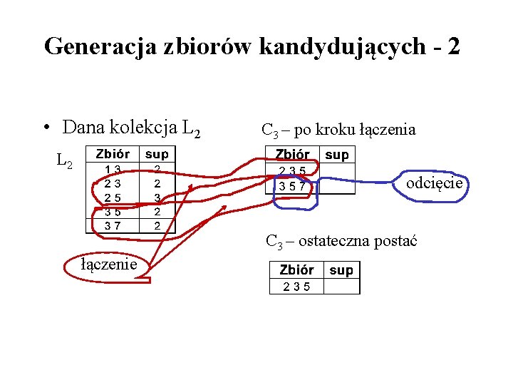 Generacja zbiorów kandydujących - 2 • Dana kolekcja L 2 C 3 – po