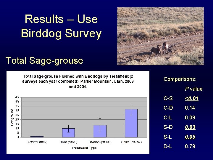 Results – Use Birddog Survey Total Sage-grouse Comparisons: P value C-S <0. 01 C-D