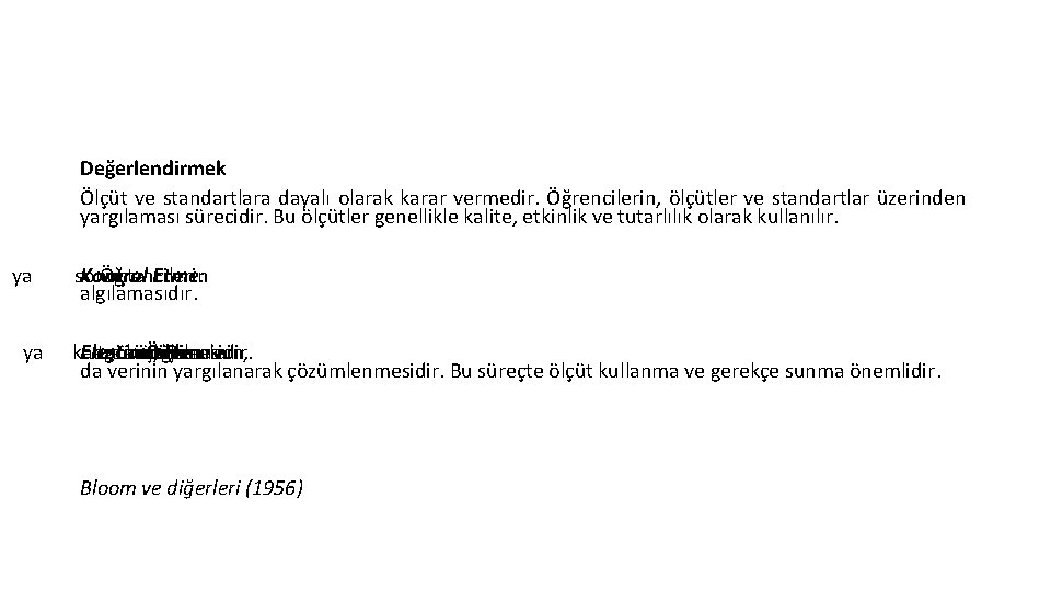 Değerlendirmek Ölçüt ve standartlara dayalı olarak karar vermedir. Öğrencilerin, ölçütler ve standartlar üzerinden yargılaması