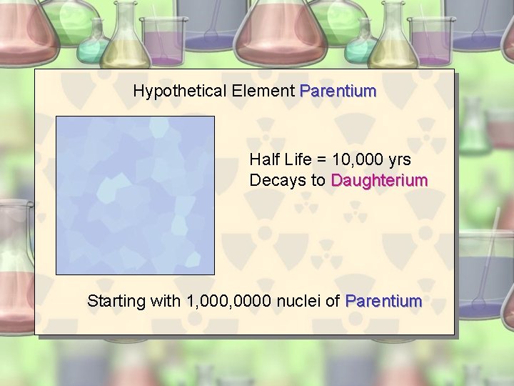 Hypothetical Element Parentium Half Life = 10, 000 yrs Decays to Daughterium Starting with