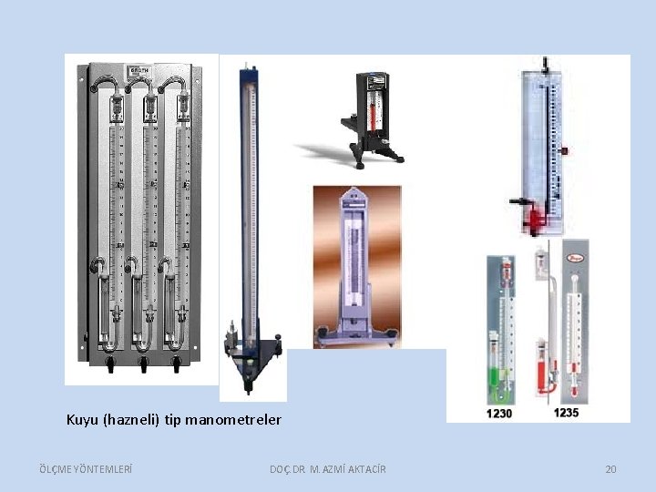 Kuyu (hazneli) tip manometreler ÖLÇME YÖNTEMLERİ DOÇ. DR. M. AZMİ AKTACİR 20 