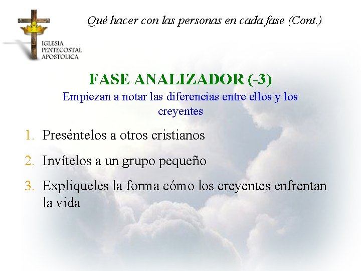 Qué hacer con las personas en cada fase (Cont. ) FASE ANALIZADOR (-3) Empiezan