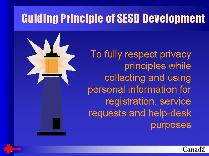 Guiding Principle of SESD Development To fully respect privacy principles while collecting and using