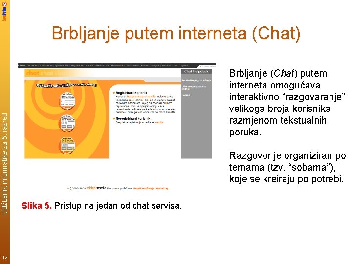 Udžbenik informatike za 5. razred Brbljanje putem interneta (Chat) 12 Brbljanje (Chat) putem interneta