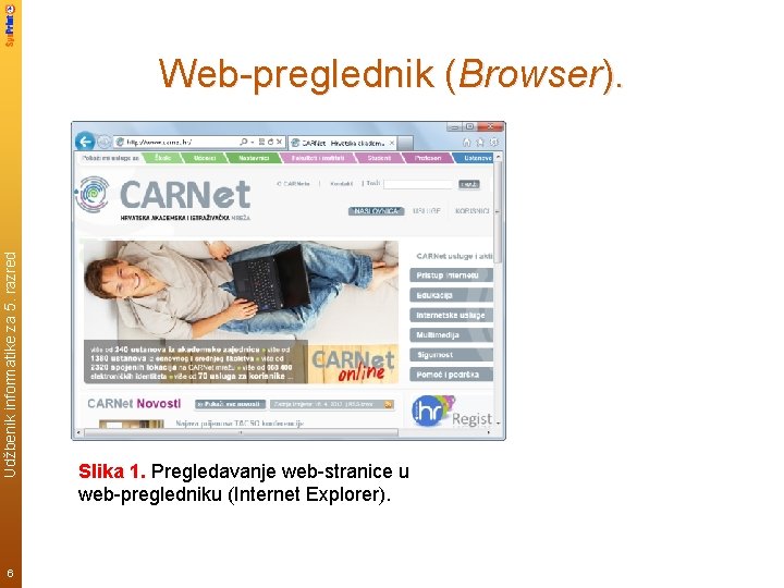 Udžbenik informatike za 5. razred Web-preglednik (Browser). 6 Slika 1. Pregledavanje web-stranice u web-pregledniku