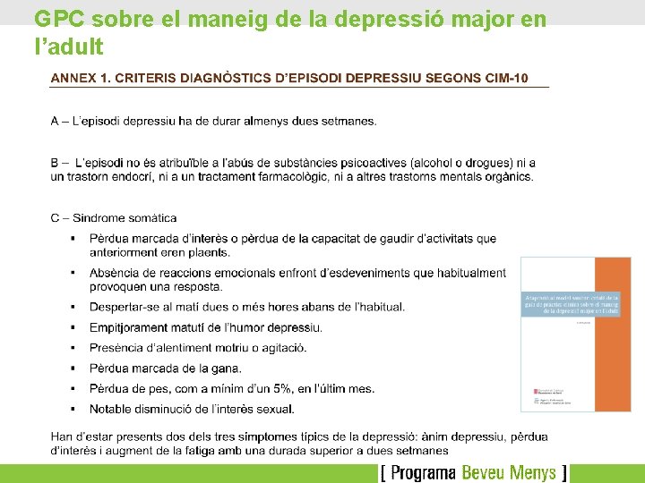 GPC sobre el maneig de la depressió major en l’adult 