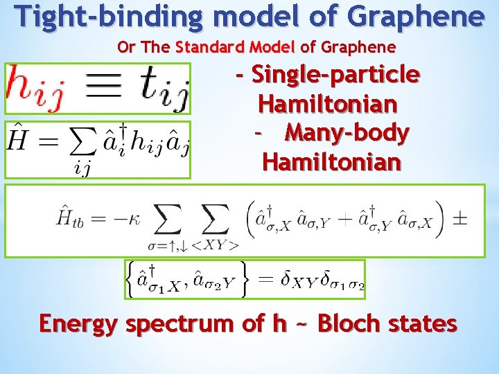 Tight-binding model of Graphene Or The Standard Model of Graphene - Single-particle Hamiltonian -