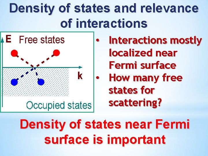 Density of states and relevance of interactions • Interactions mostly localized near Fermi surface