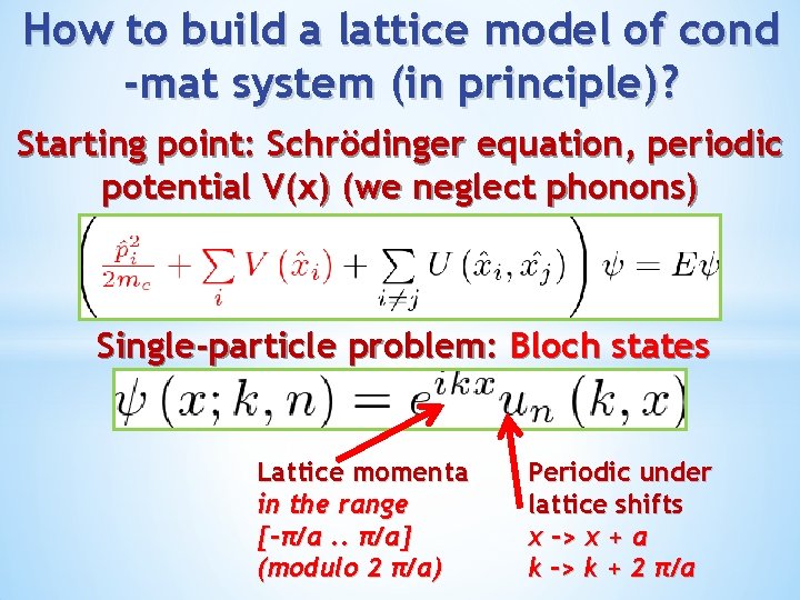How to build a lattice model of cond -mat system (in principle)? Starting point: