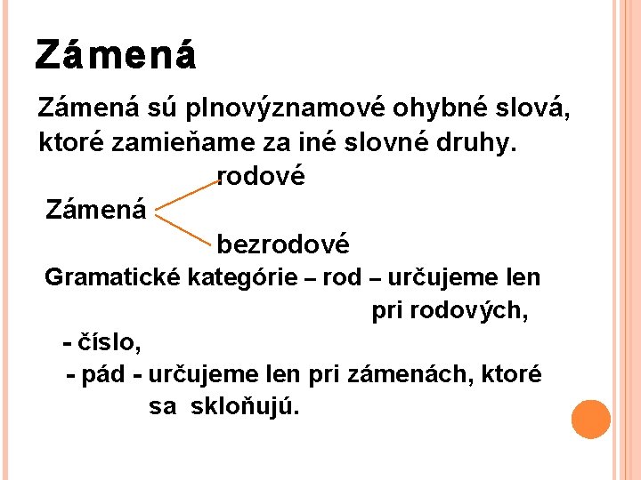 Zámená sú plnovýznamové ohybné slová, ktoré zamieňame za iné slovné druhy. rodové Zámená bezrodové