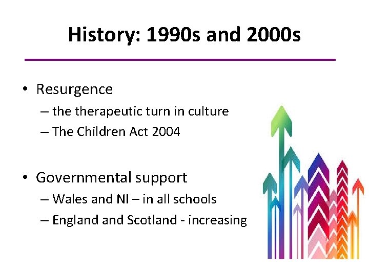 History: 1990 s and 2000 s • Resurgence – therapeutic turn in culture –