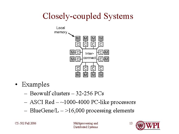 Closely-coupled Systems • Examples – Beowulf clusters – 32 -256 PCs – ASCI Red