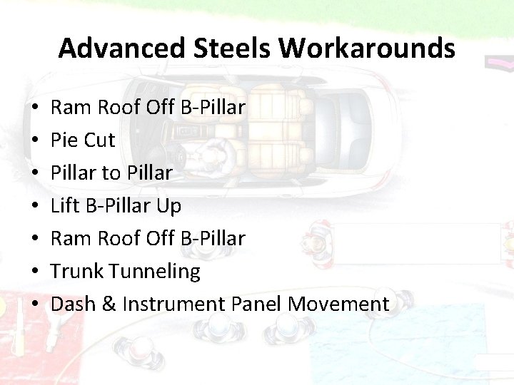 Advanced Steels Workarounds • • Ram Roof Off B-Pillar Pie Cut Pillar to Pillar