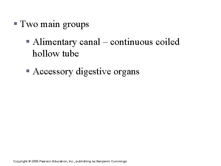 Organs of the Digestive System § Two main groups § Alimentary canal – continuous