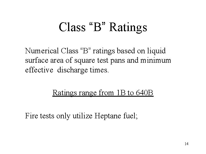 Class “B” Ratings Numerical Class “B” ratings based on liquid surface area of square