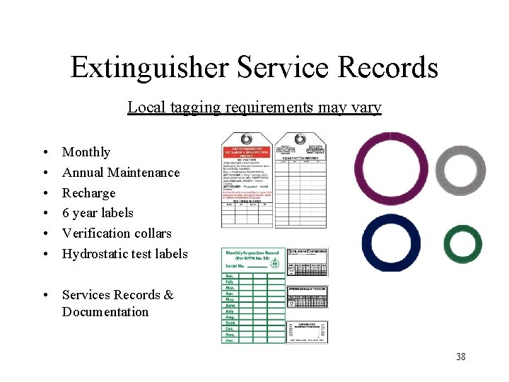 Extinguisher Service Records Local tagging requirements may vary • • • Monthly Annual Maintenance