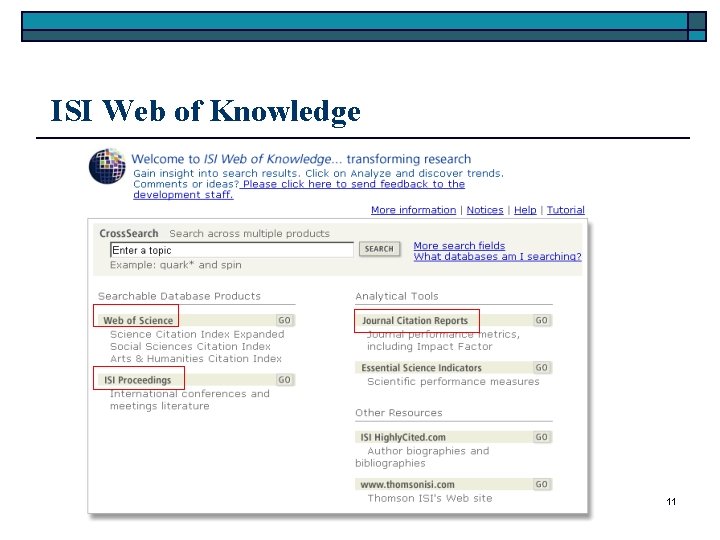  ISI Web of Knowledge 11 