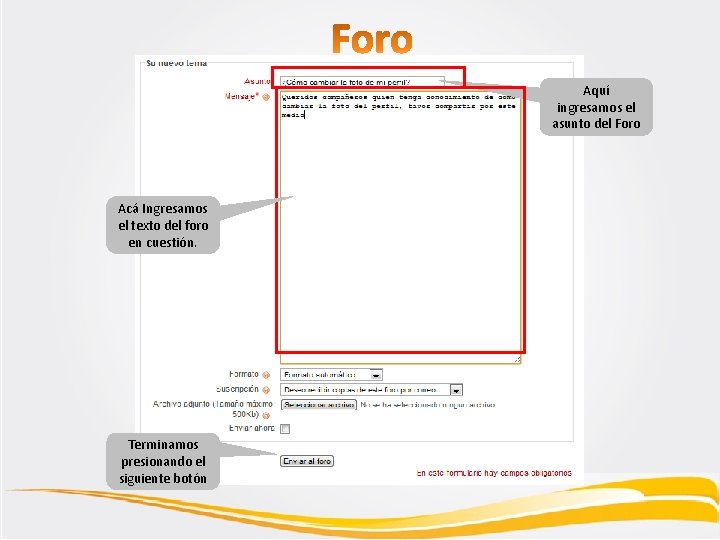Aquí ingresamos el asunto del Foro Acá Ingresamos el texto del foro en cuestión.