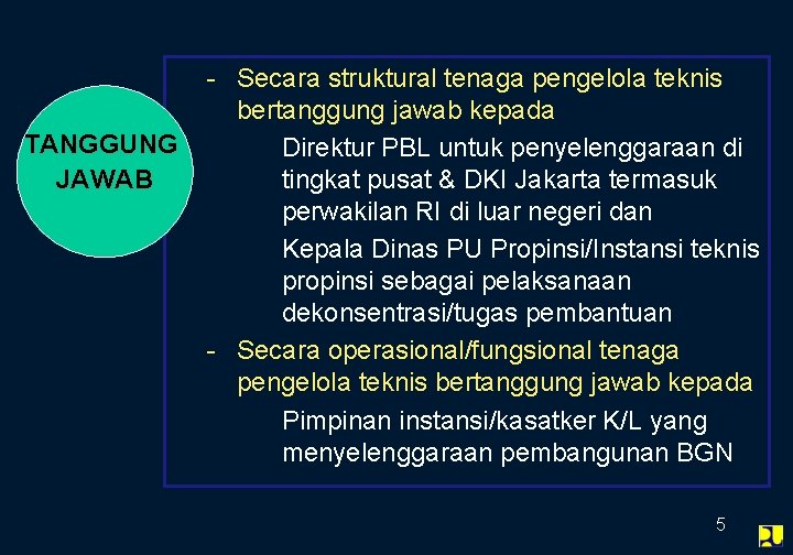 TANGGUNG JAWAB - Secara struktural tenaga pengelola teknis bertanggung jawab kepada Direktur PBL untuk