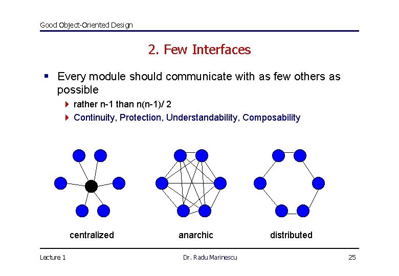 Good Object-Oriented Design 2. Few Interfaces § Every module should communicate with as few