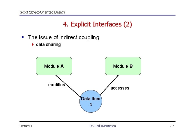 Good Object-Oriented Design 4. Explicit Interfaces (2) § The issue of indirect coupling 4