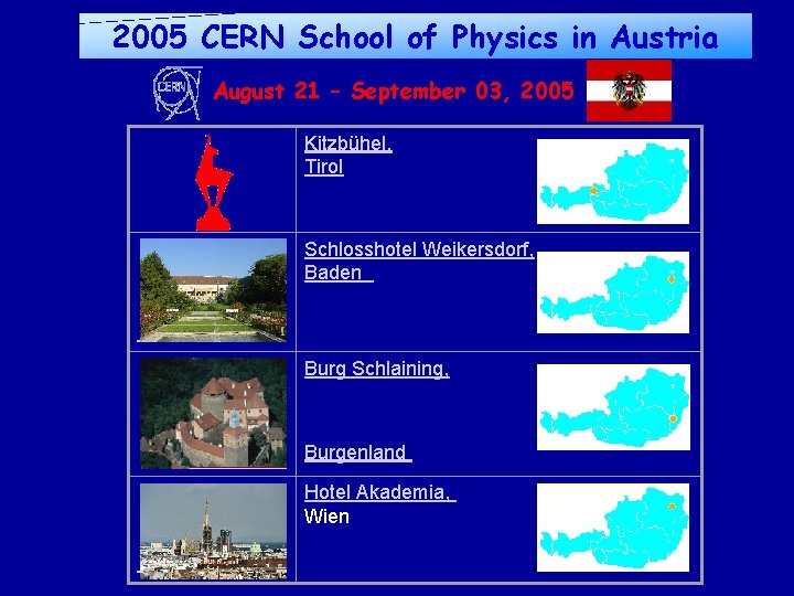 2005 CERN School of Physics in Austria August 21 – September 03, 2005 Kitzbühel,