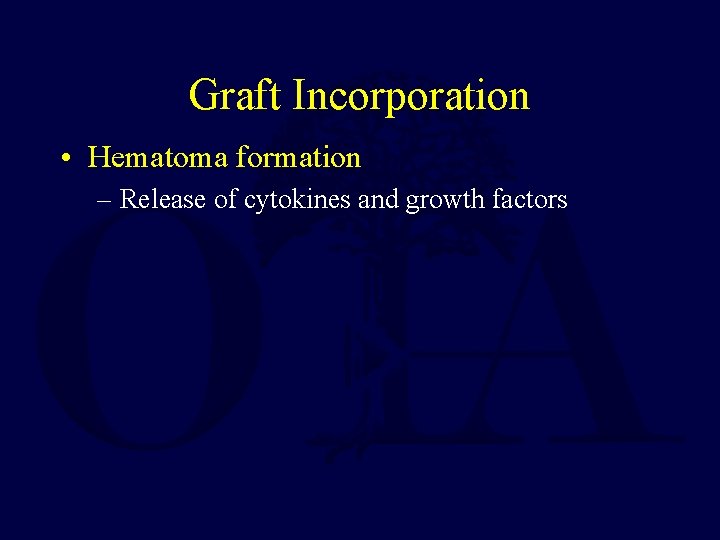 Graft Incorporation • Hematoma formation – Release of cytokines and growth factors 