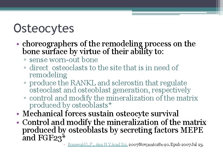 Osteocytes • choreographers of the remodeling process on the bone surface by virtue of