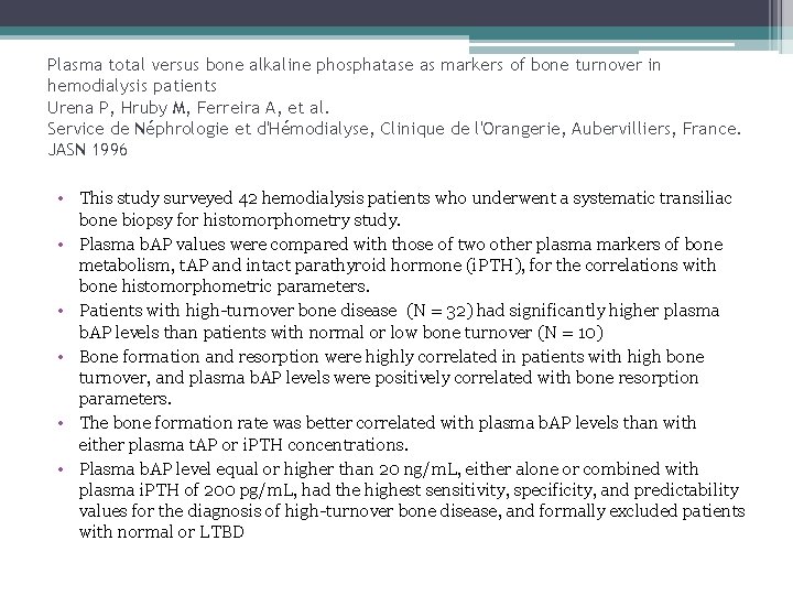 Plasma total versus bone alkaline phosphatase as markers of bone turnover in hemodialysis patients