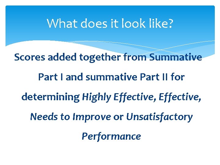 What does it look like? Scores added together from Summative Part I and summative