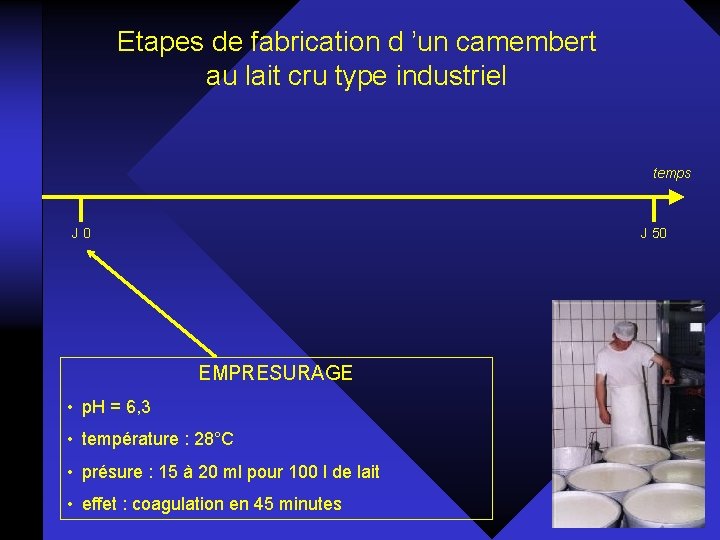 Etapes de fabrication d ’un camembert au lait cru type industriel temps J 0