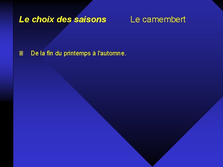 Le choix des saisons 3 De la fin du printemps à l'automne. Le camembert