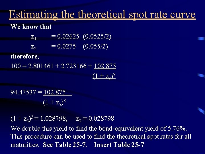 Estimating theoretical spot rate curve We know that z 1 = 0. 02625 (0.
