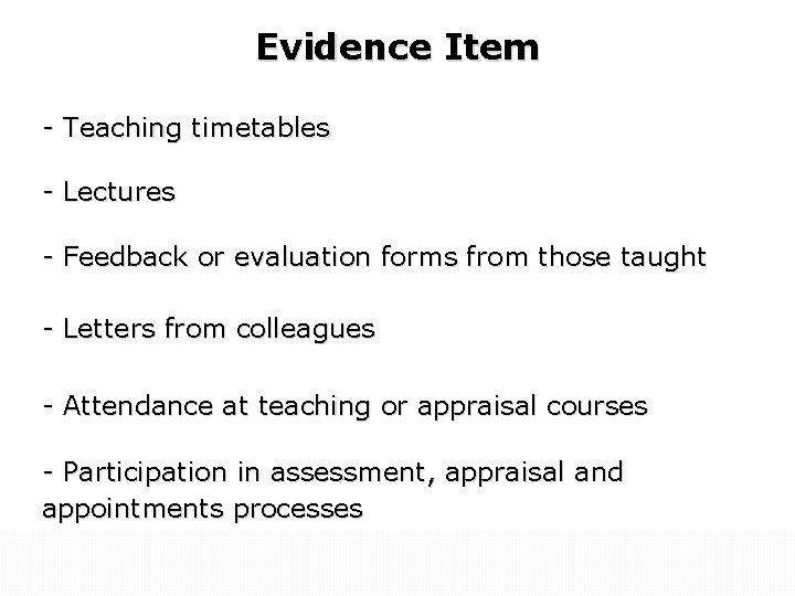 Evidence Item - Teaching timetables - Lectures - Feedback or evaluation forms from those